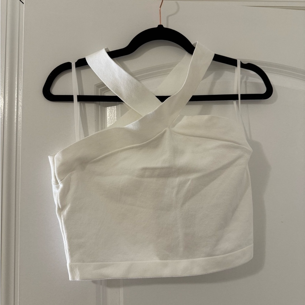 Aritzia Babaton Size Large White Cross-Strap Crop Top